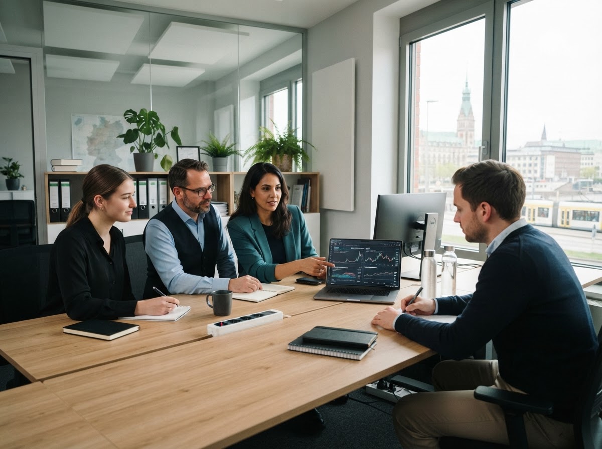 WertnexoAI Team bei der Analyse von Marktdaten und Kapitalstrukturen